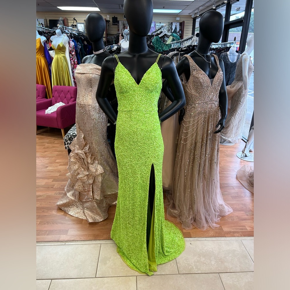 Jovani 23148 lime green long sequin prom dress size 4 - Picture 2 of 7